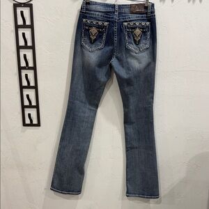 Grace Women's Blue Boot Cut Jeans with Embellished Pockets